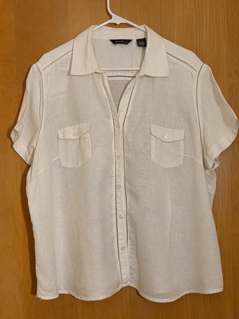 Vintage Y2K Eddie Bauer Button Up S/S Camp Shirt Womens XXL 100% Linen White